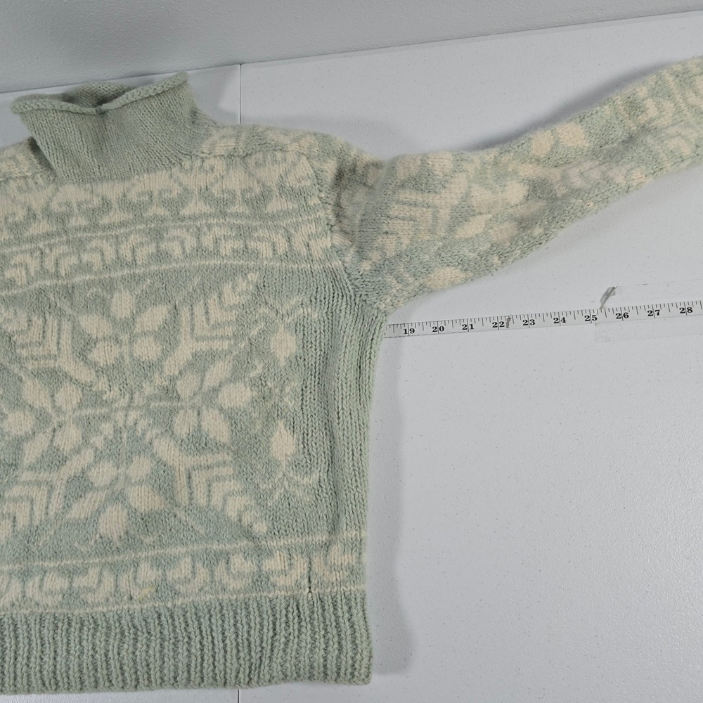 Obermeyer Zarra Womens Wool Snowflake Fair Isle Turtleneck Sweater Sage Green M - Picture 2 of 7